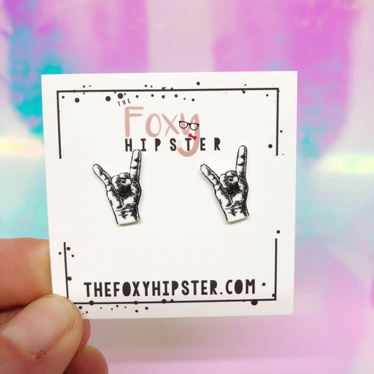 Rock n Roll Sign of the Devil Stud Earrings
