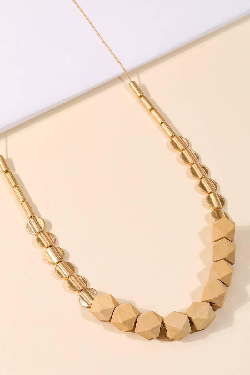 Block Bead Charm Long Necklace