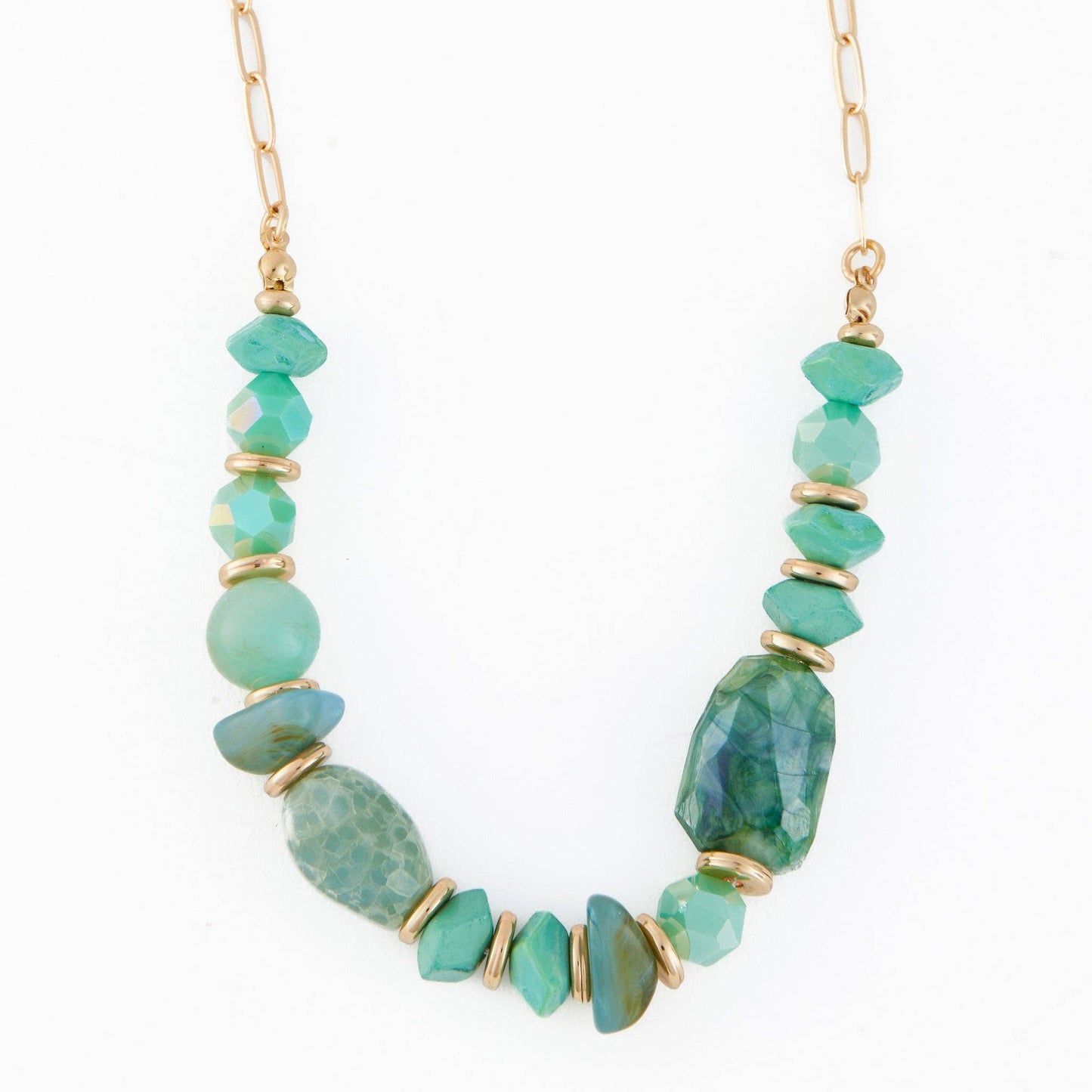 18" Gold and Green Paperclip Chain Necklace