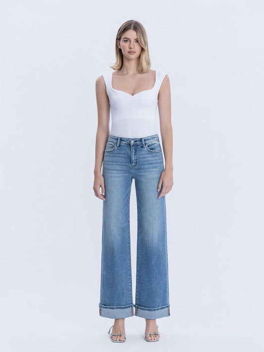 Full Length Wide Leg Cuffed Jeans