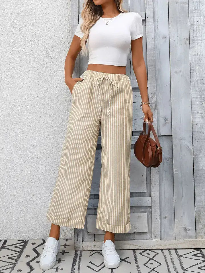 Striped Drawstring Casual Pants