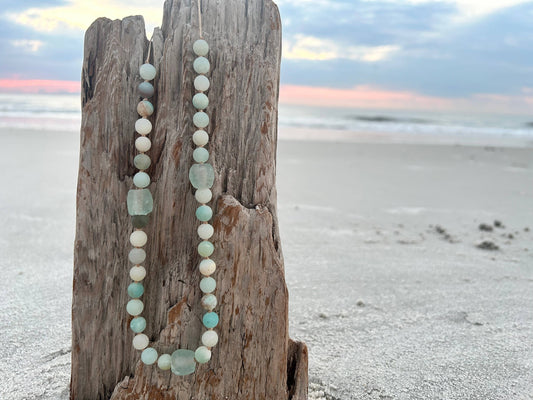 Amazonite and Recycled Glass Adjustable Beaded Necklace