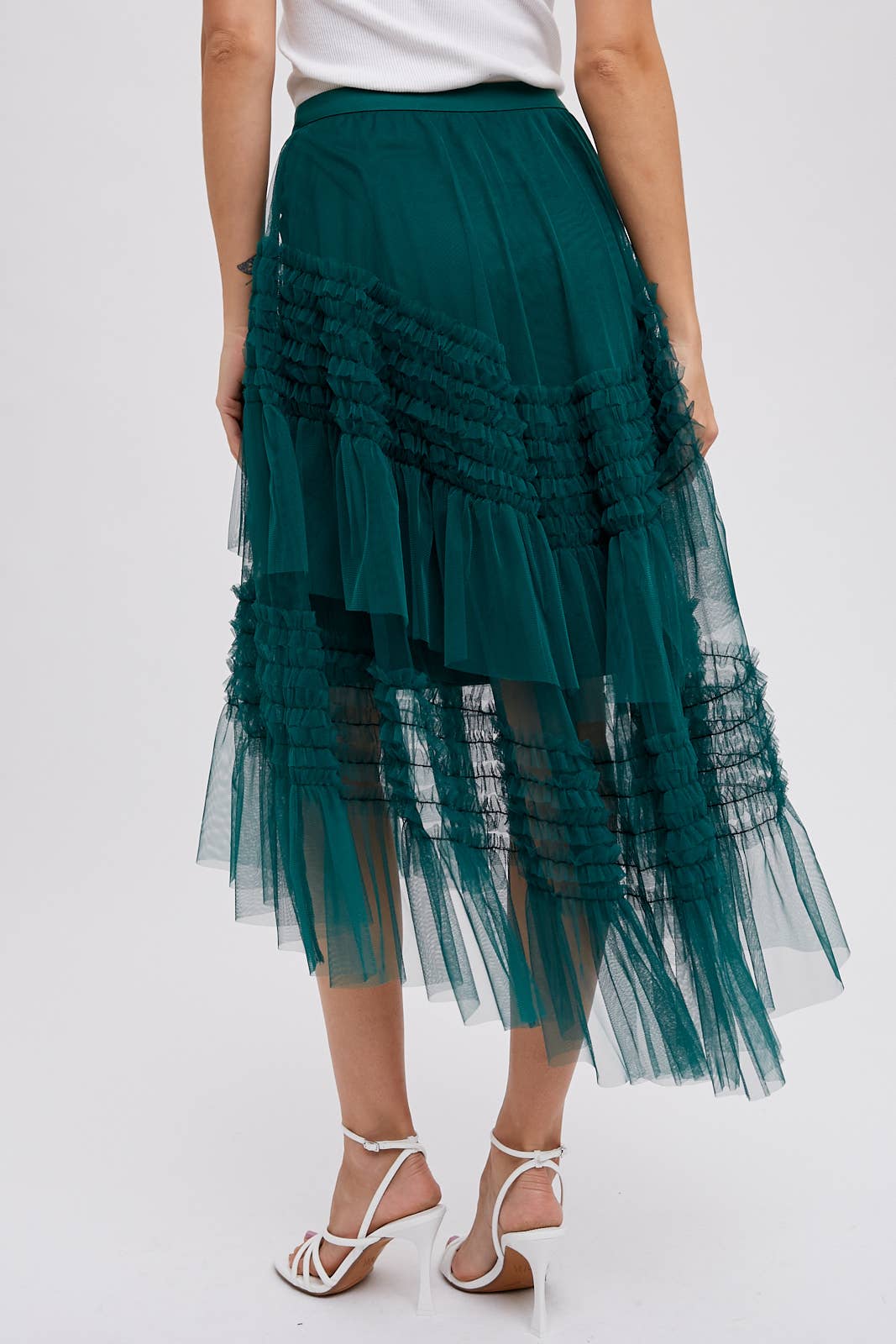 Hi-Lo Frilled Tulle Midi Skirt
