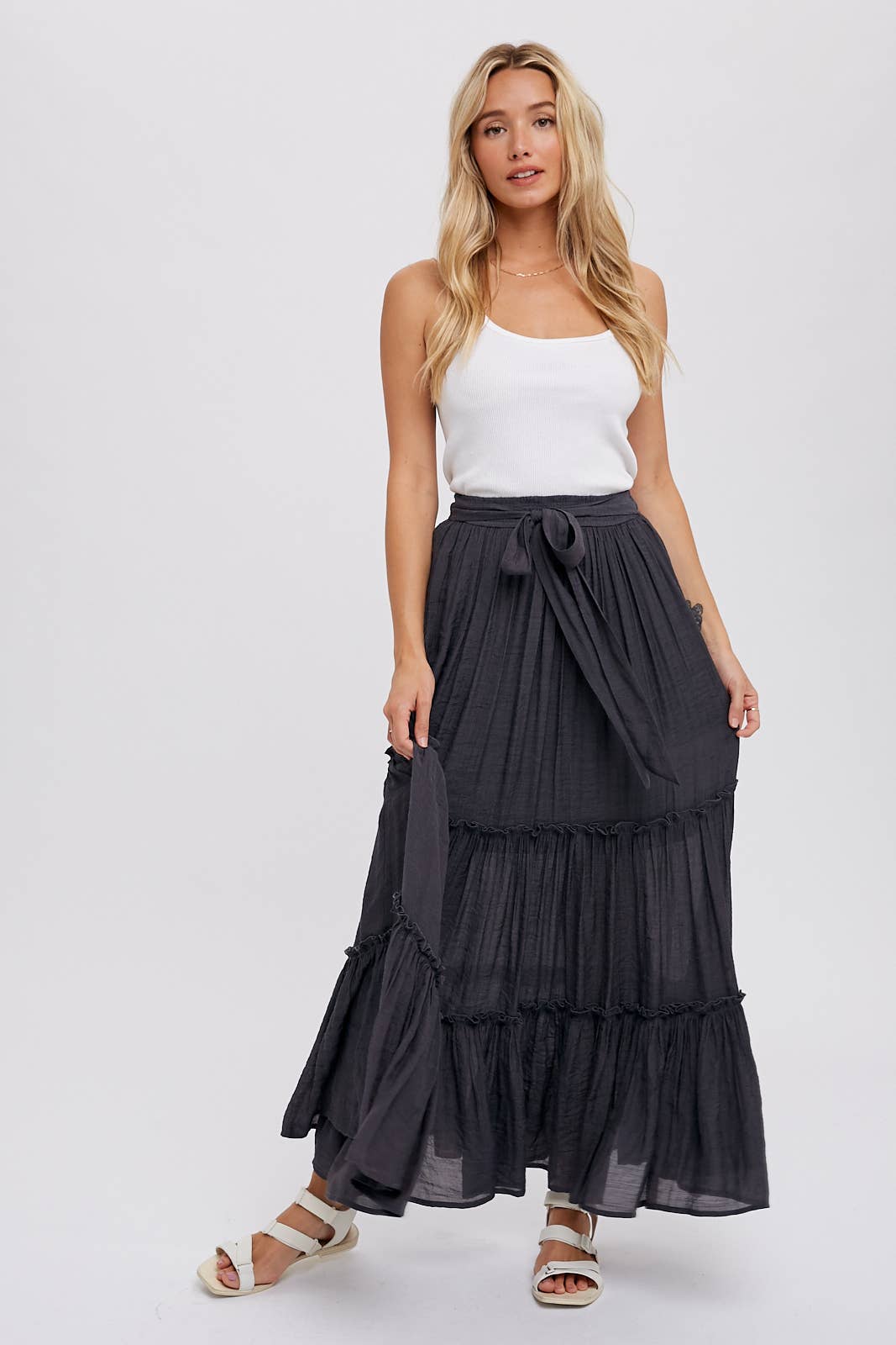 Tiered Ruffle Flowy Maxi Skirt