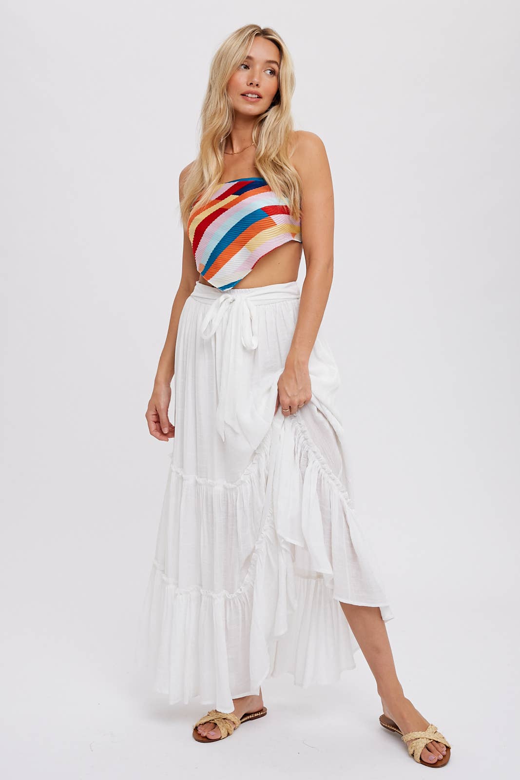 Tiered Ruffle Flowy Maxi Skirt