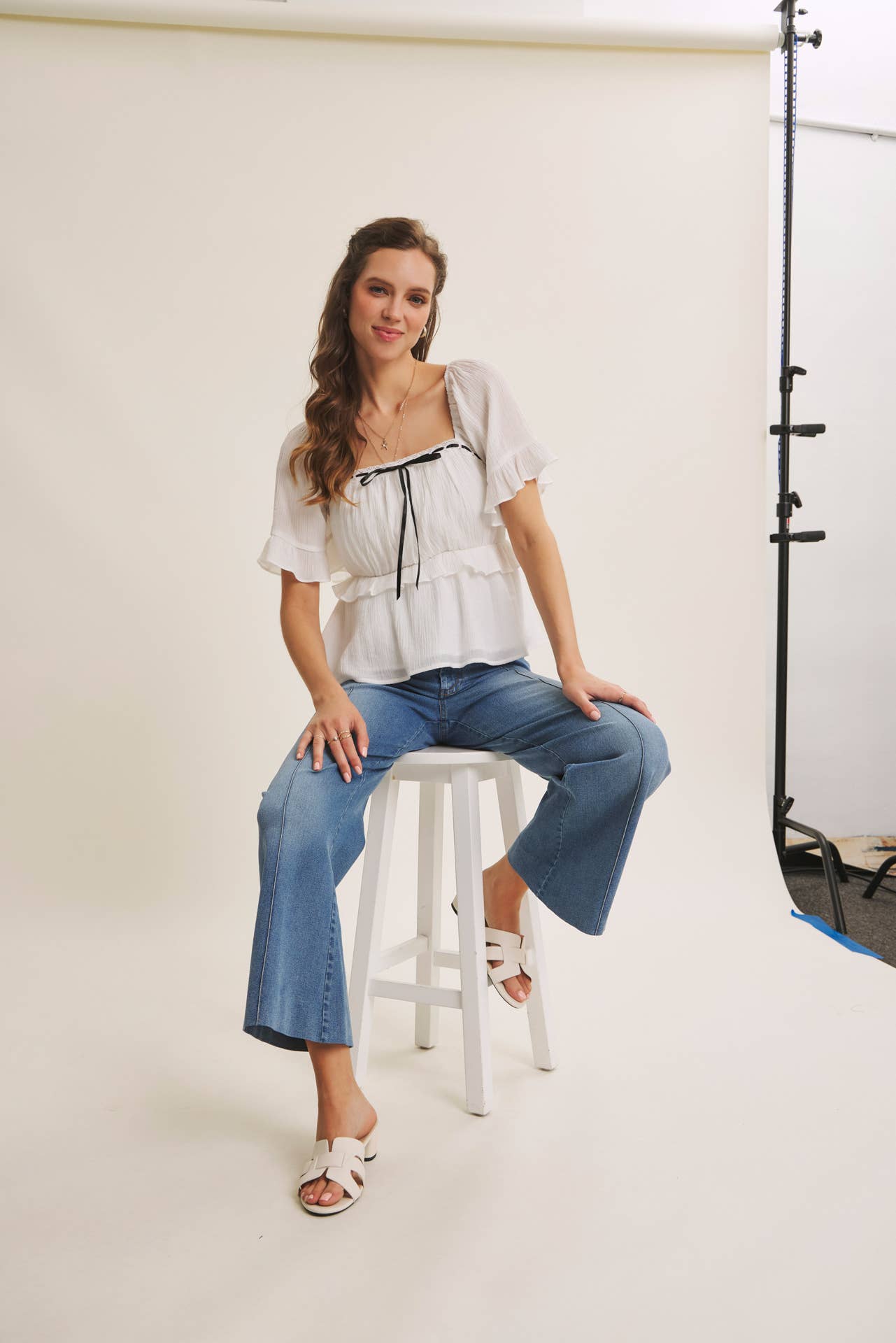 Stretchy Cropped Wide Leg Jeans