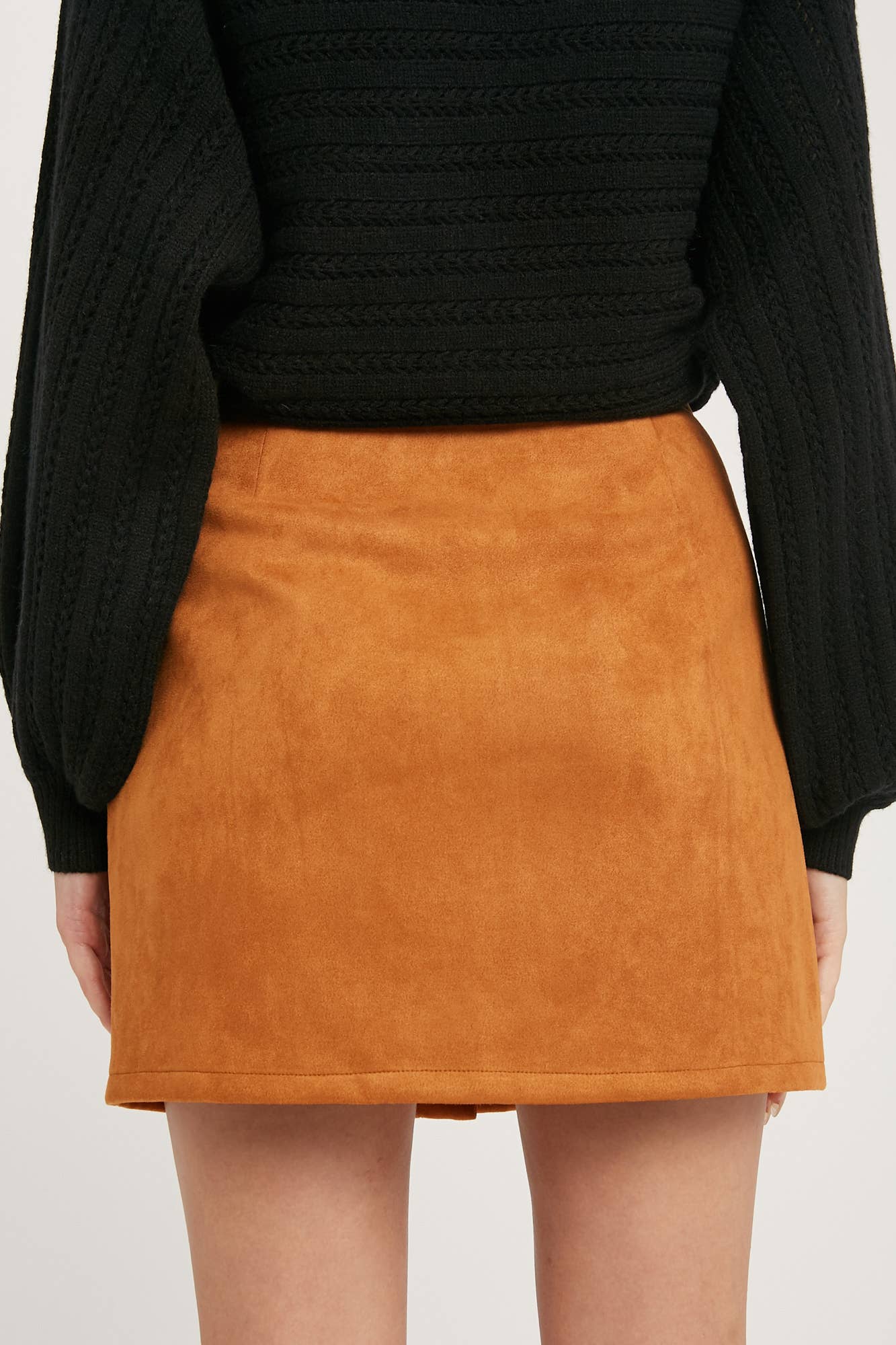 Button-Up Suede Mini Skirt