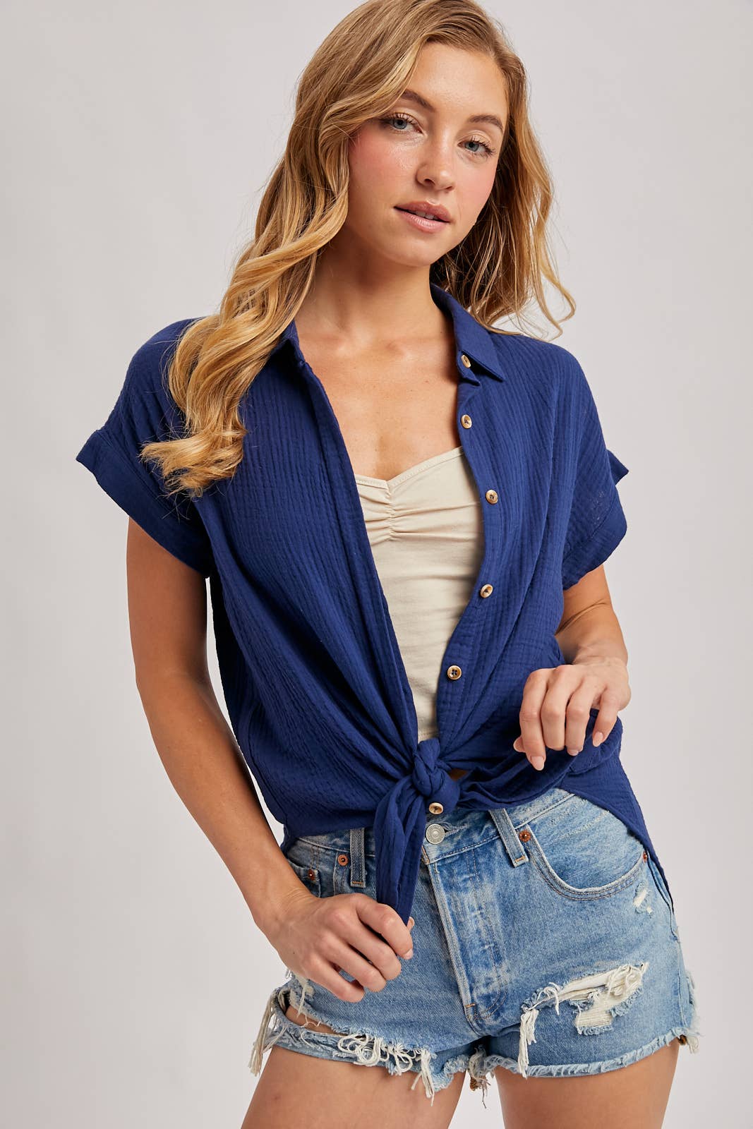Front Tie Button Up Shirt
