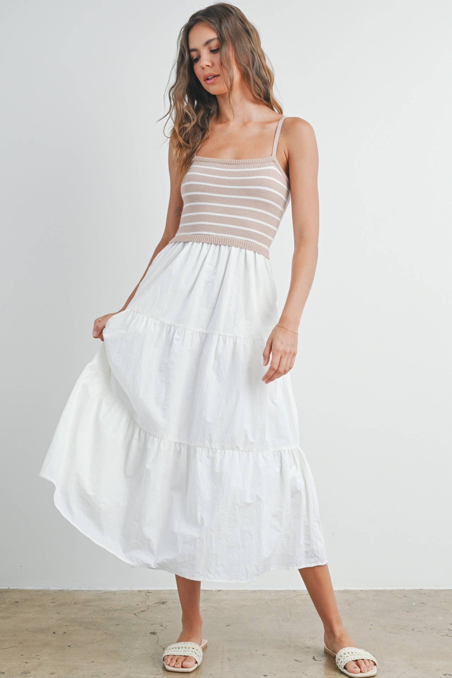 Striped Knit Top Tiered Maxi Dress