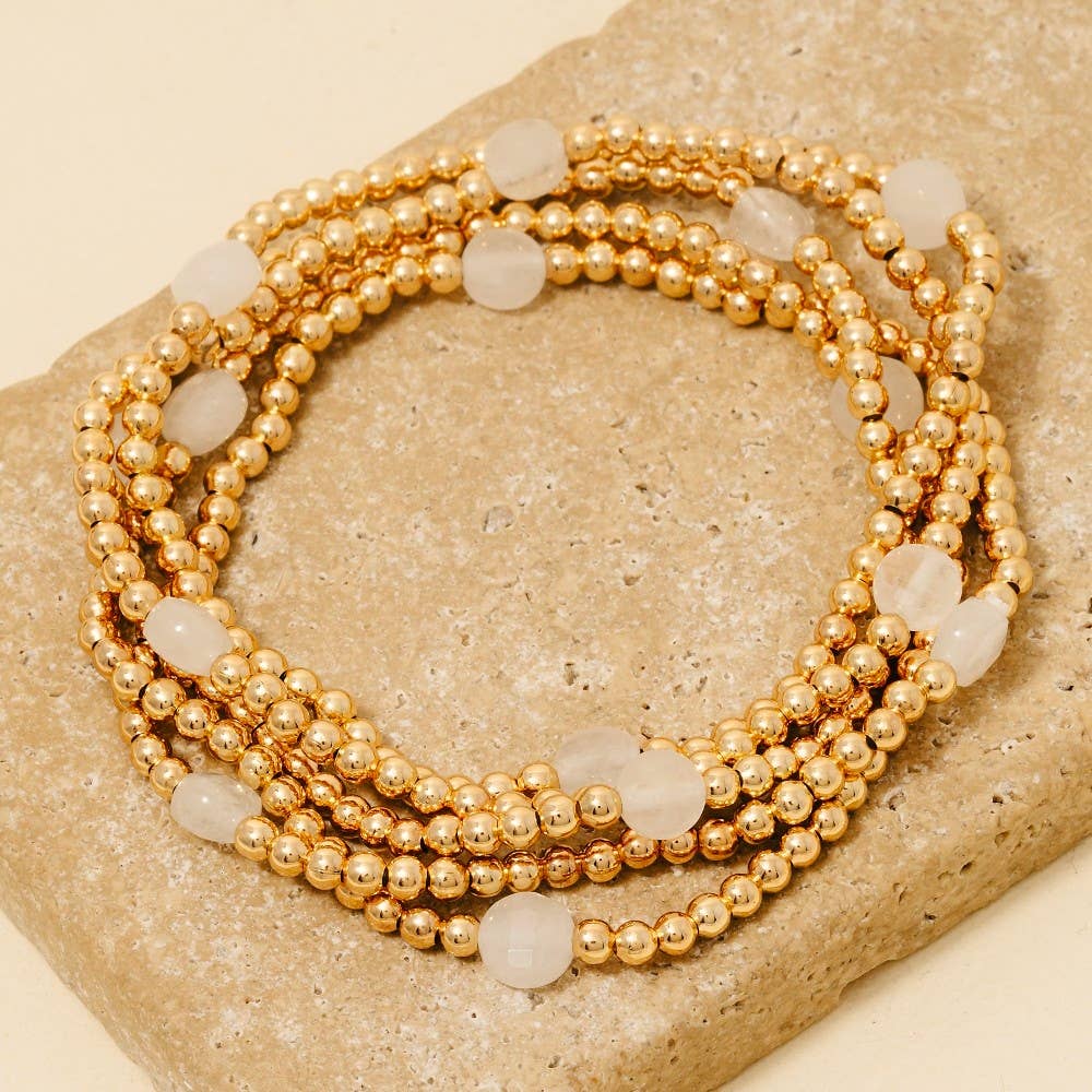 Faceted Station Stone Beads Metallic Beaded Bracelet Set