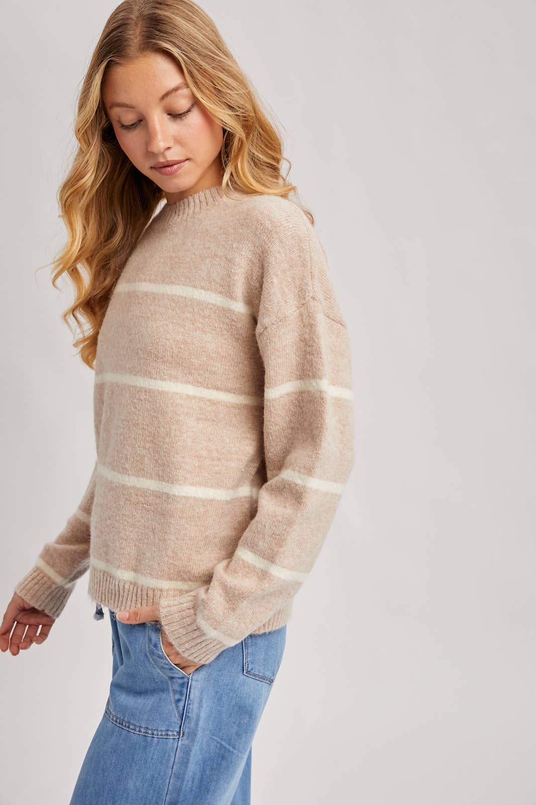 STRIPED FUZZY KNIT SWEATER