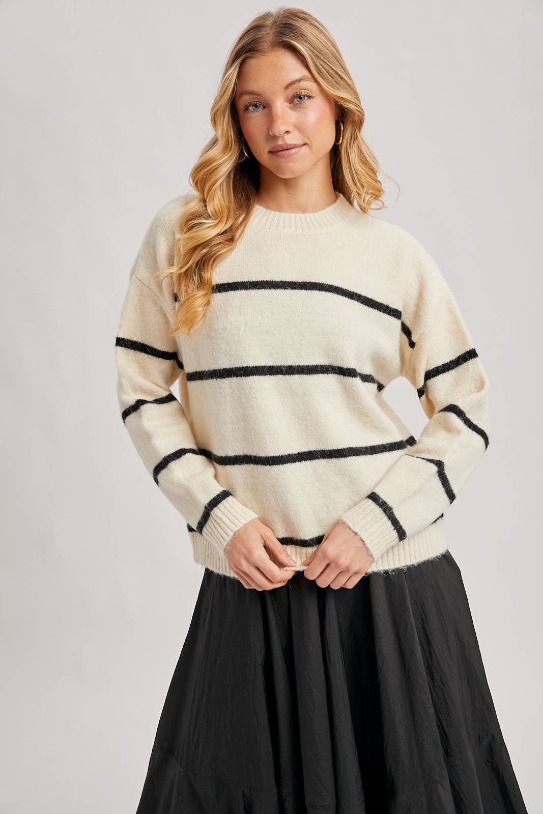 STRIPED FUZZY KNIT SWEATER