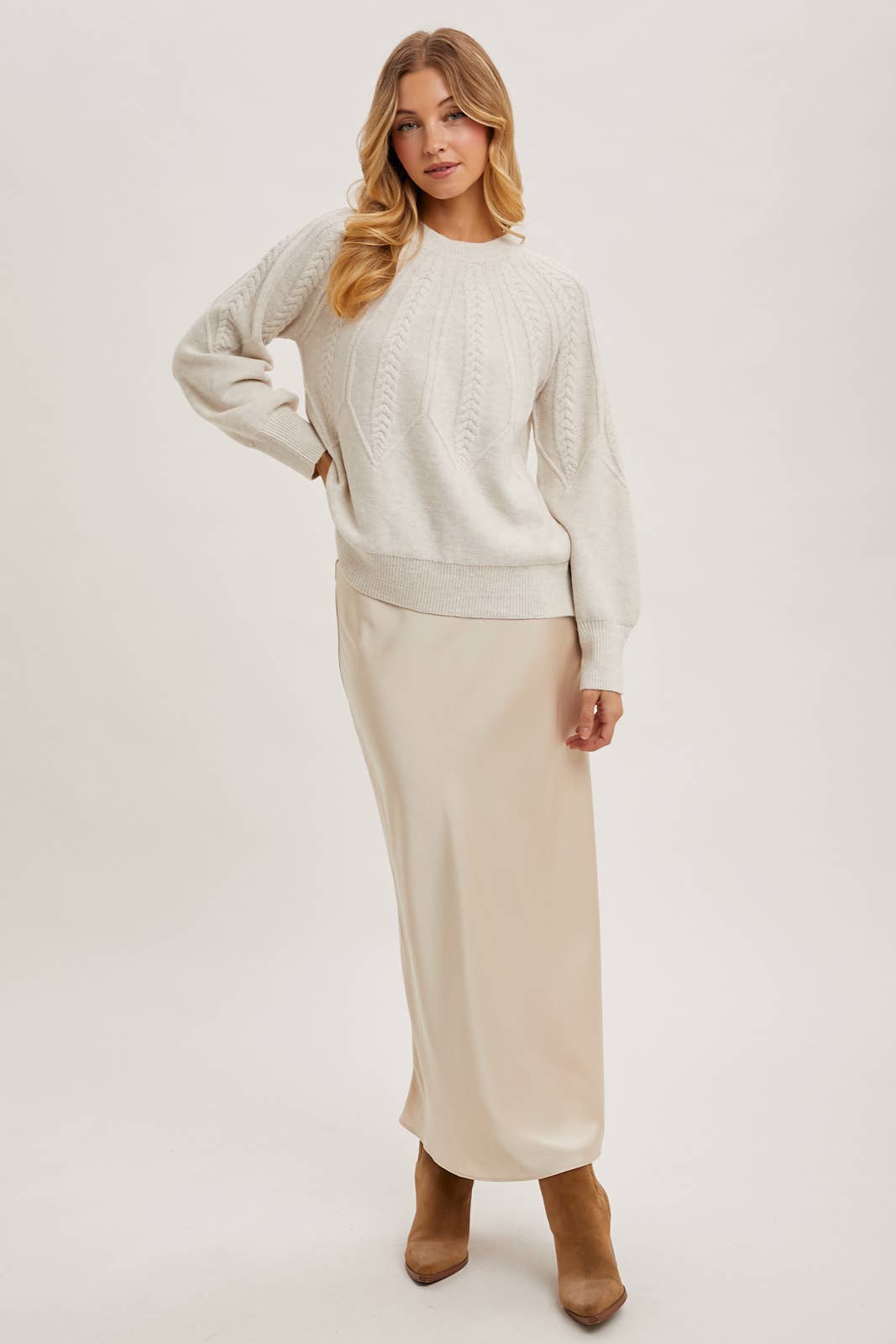 Crew Neck Cable Knit Sweater