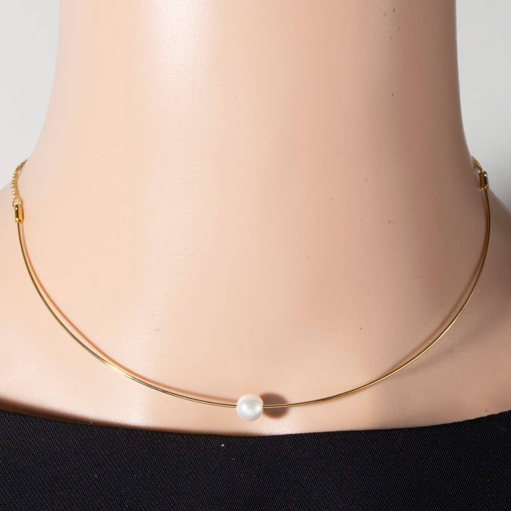 Chain Wire Pearl Bead Choker Necklace