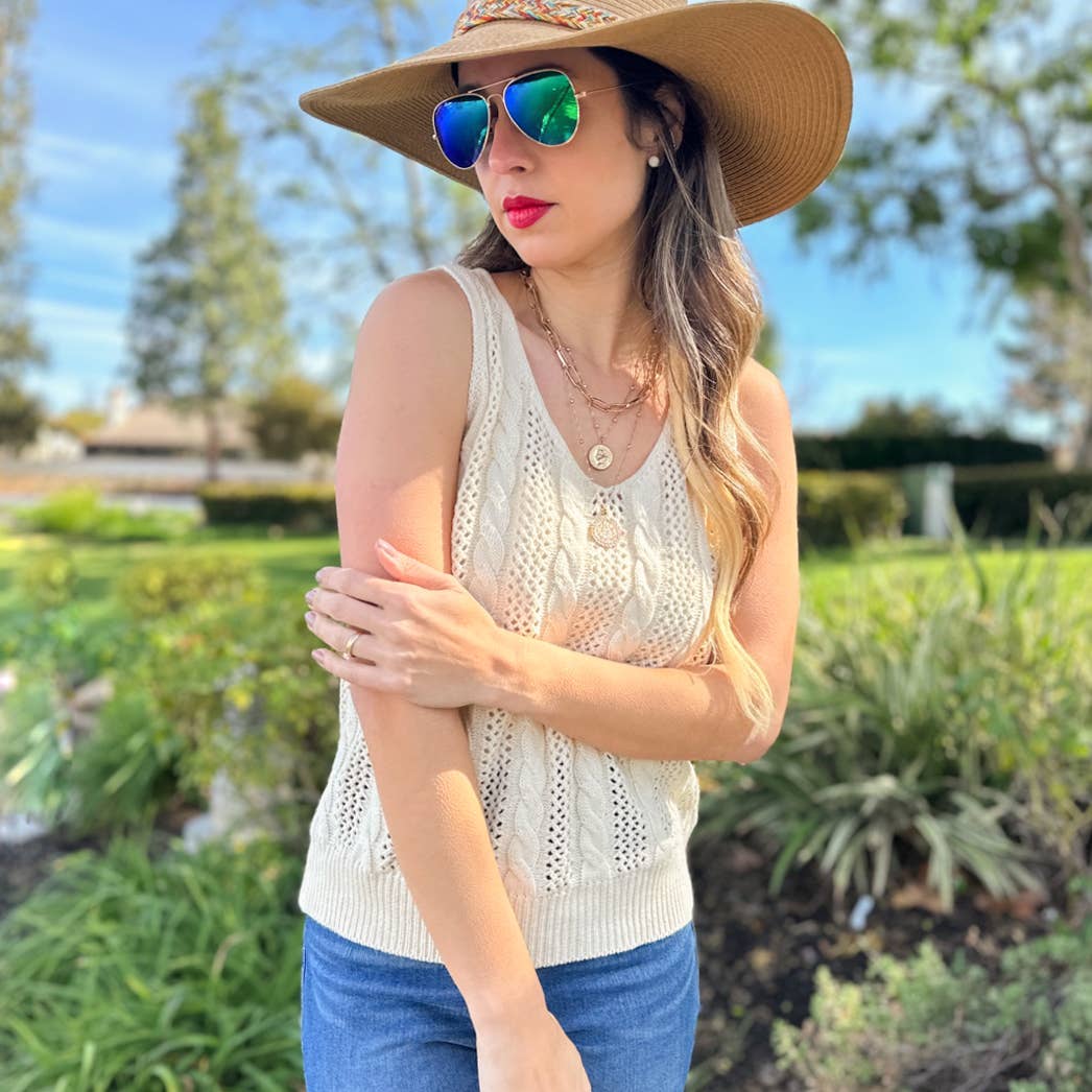 Cable Knit Lace-Up Tank Top