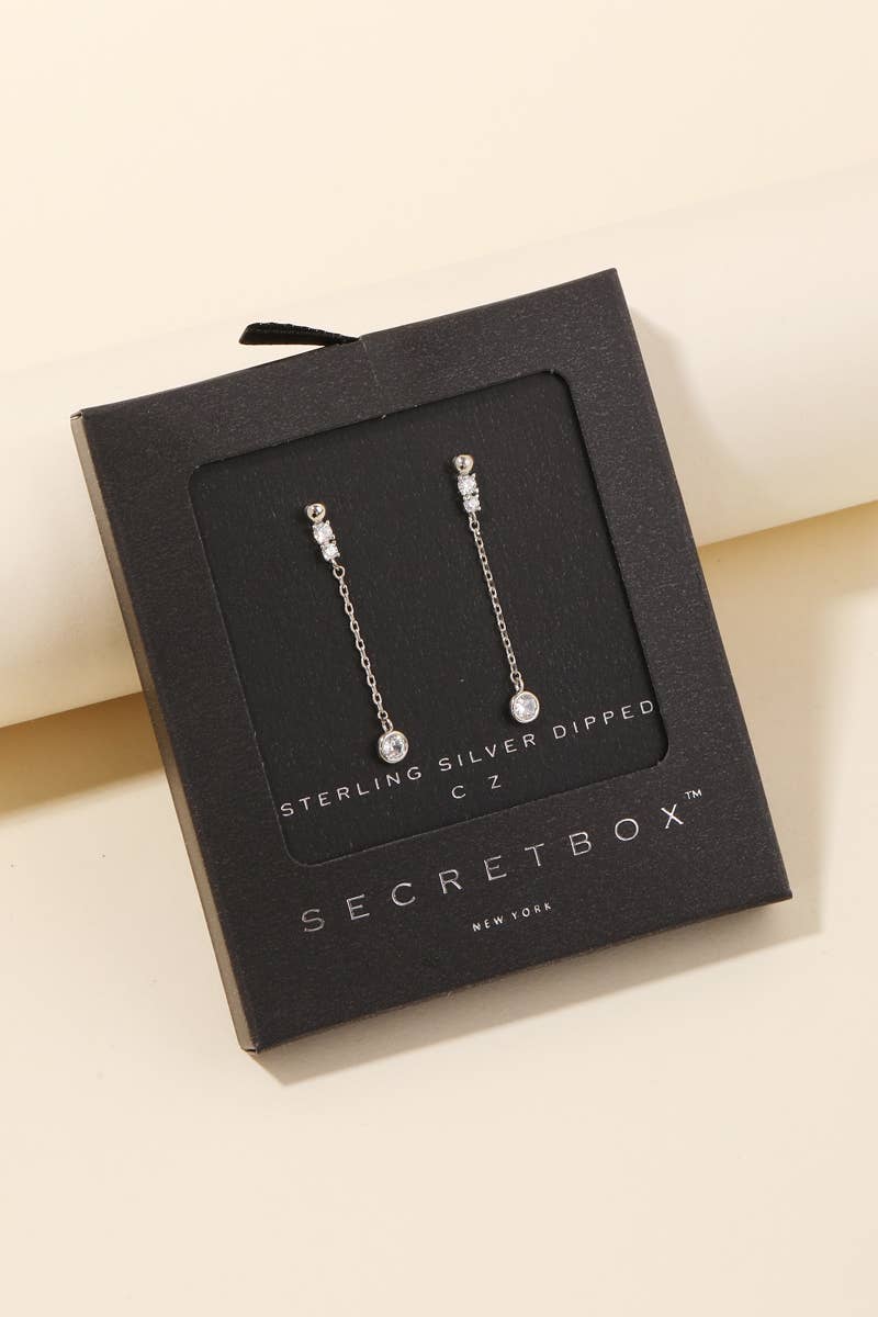 Secret Box Chain Cz Charm Dangle Earrings