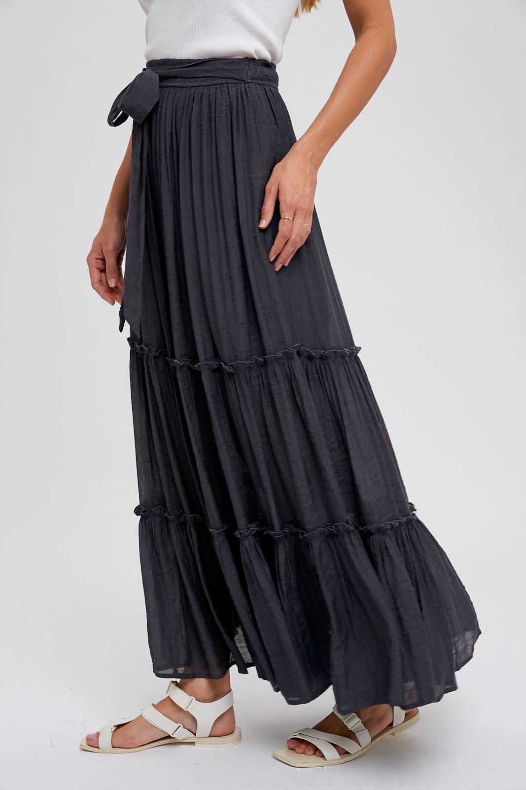 Tiered Ruffle Flowy Maxi Skirt