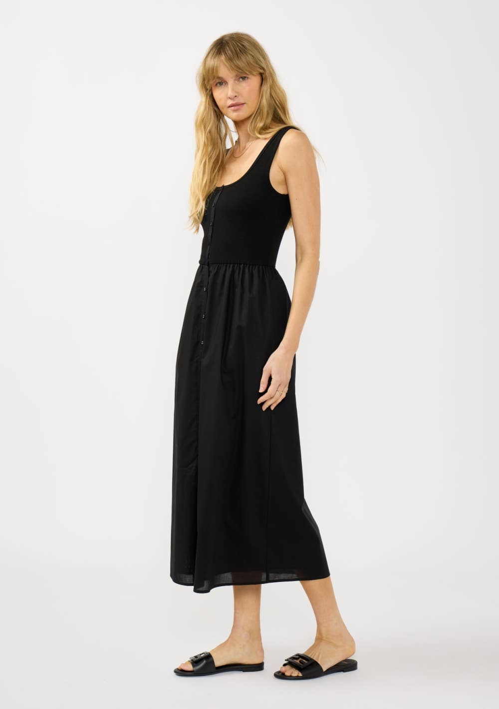 Button-Front Knit & Woven Tank Dress