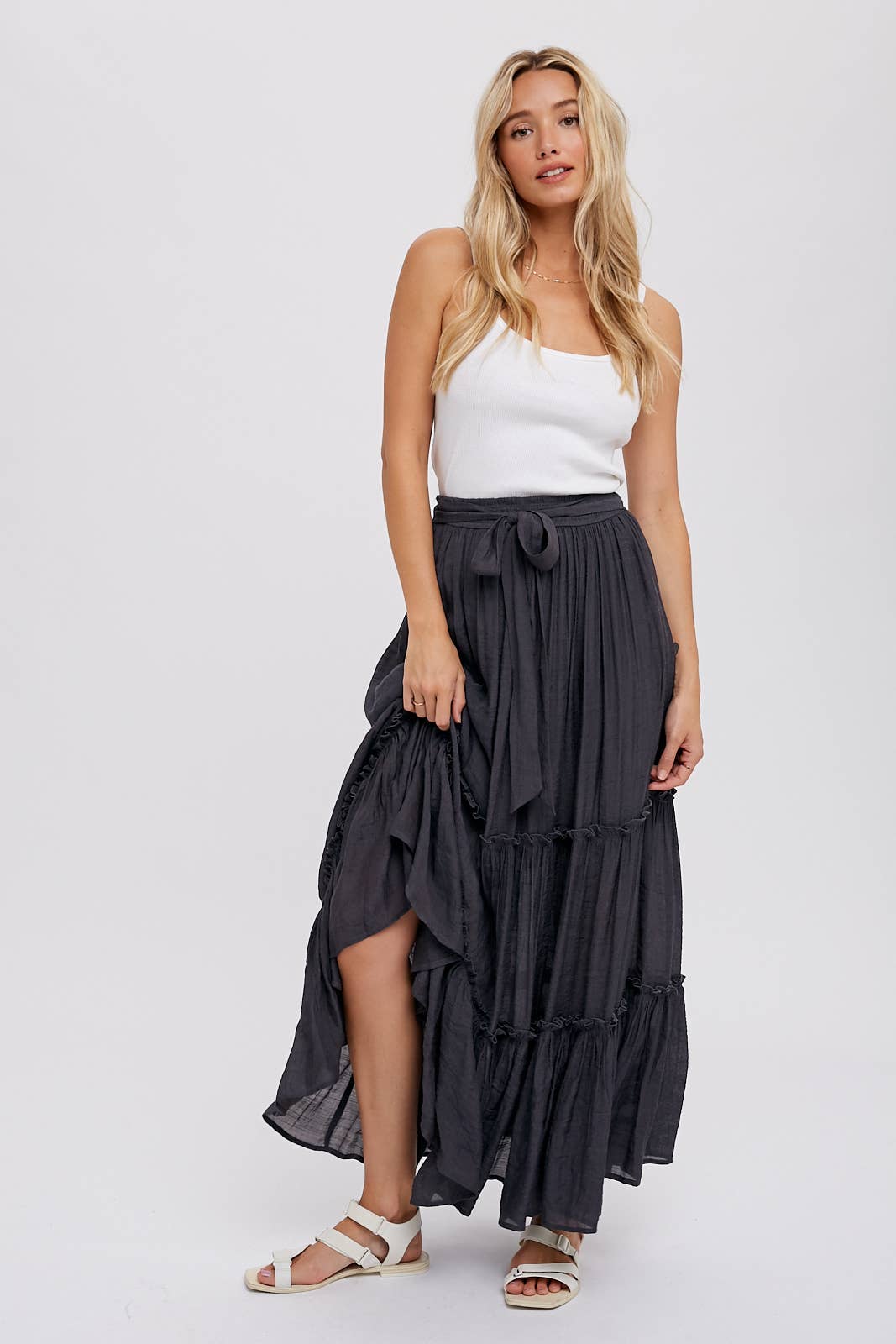 Tiered Ruffle Flowy Maxi Skirt