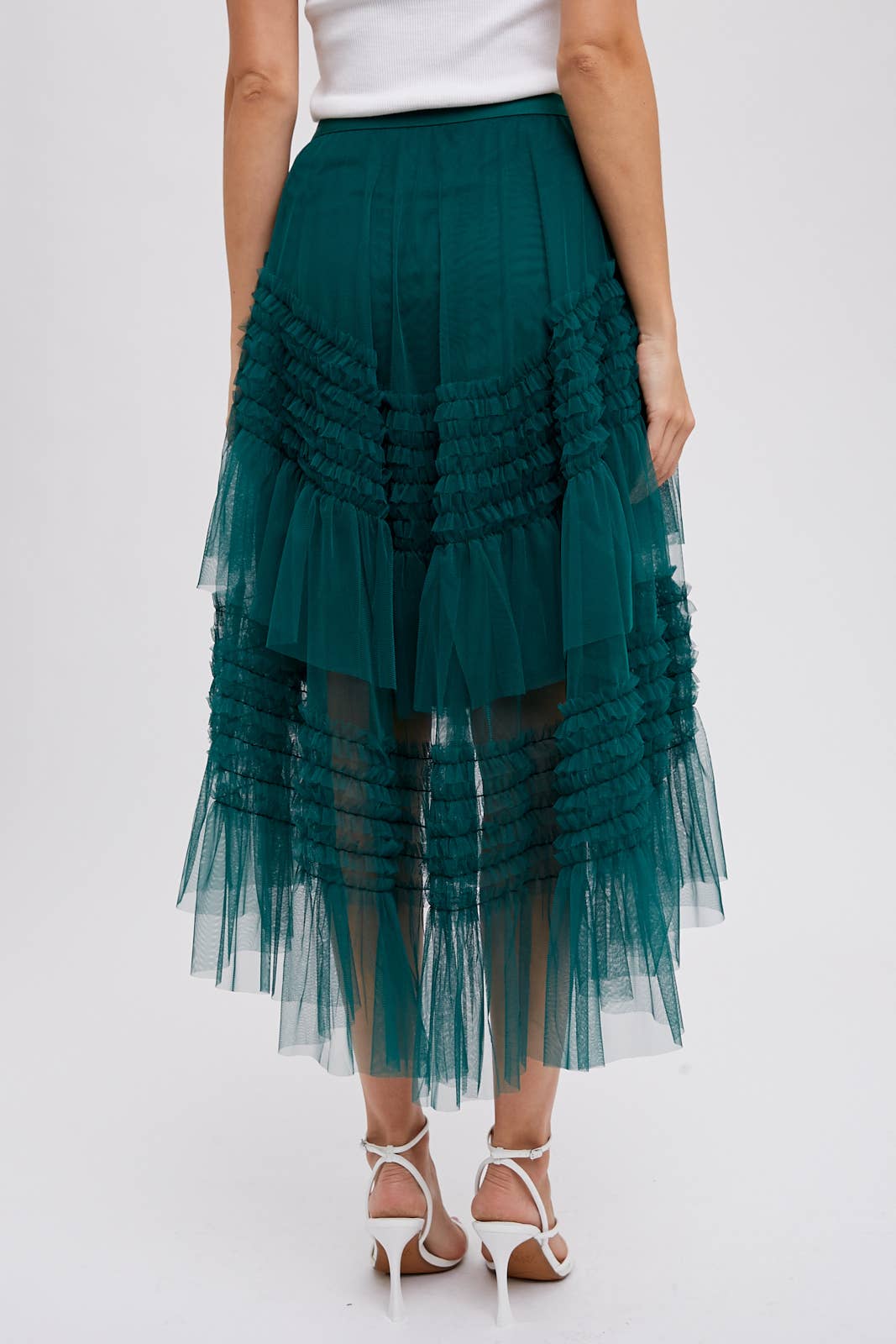 Hi-Lo Frilled Tulle Midi Skirt