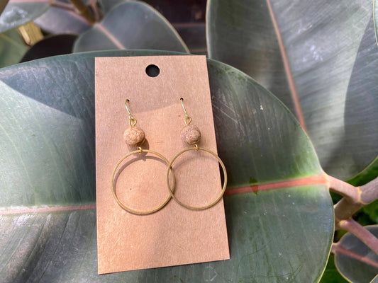 Picture Jasper and Brass Circle Earrings