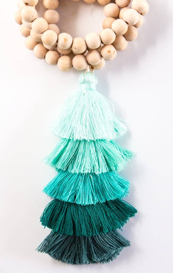 Wood Bead Tassel Necklace