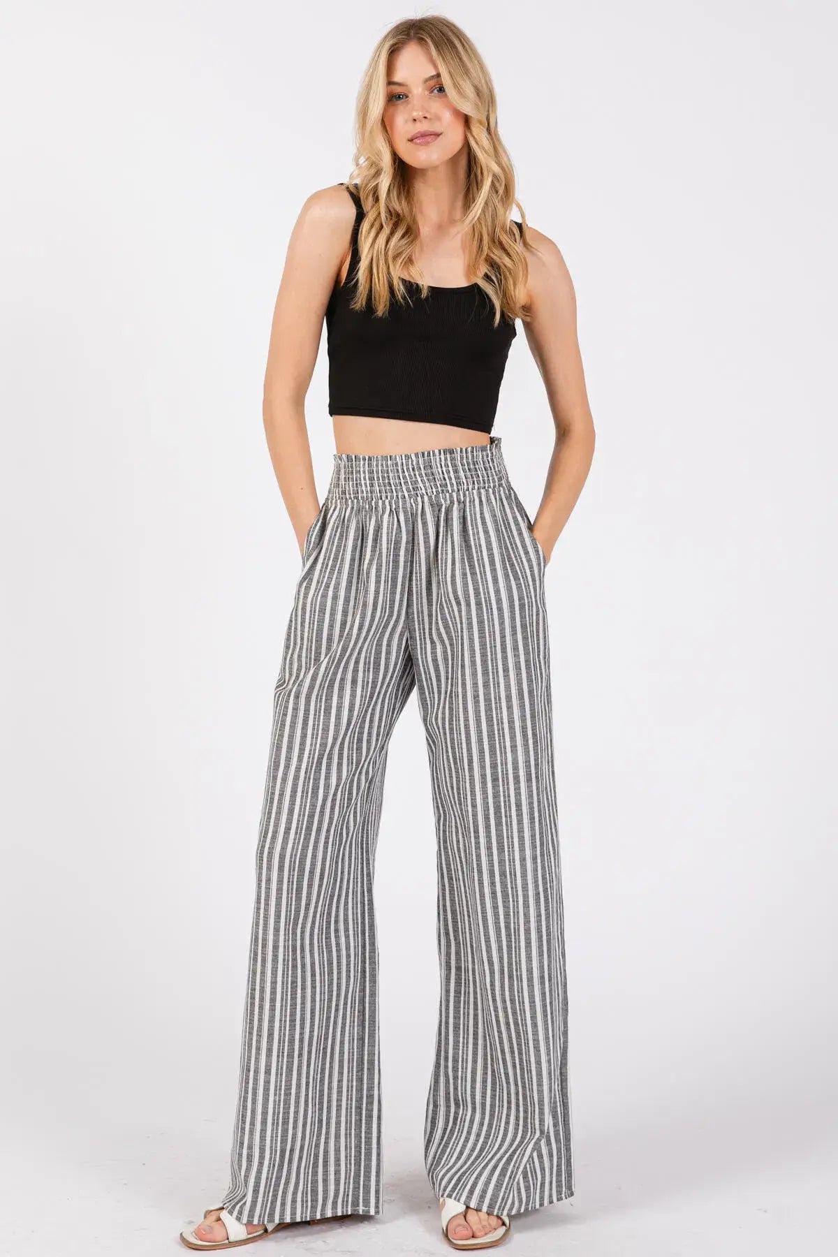 Smocked Waist Wide Leg Pants