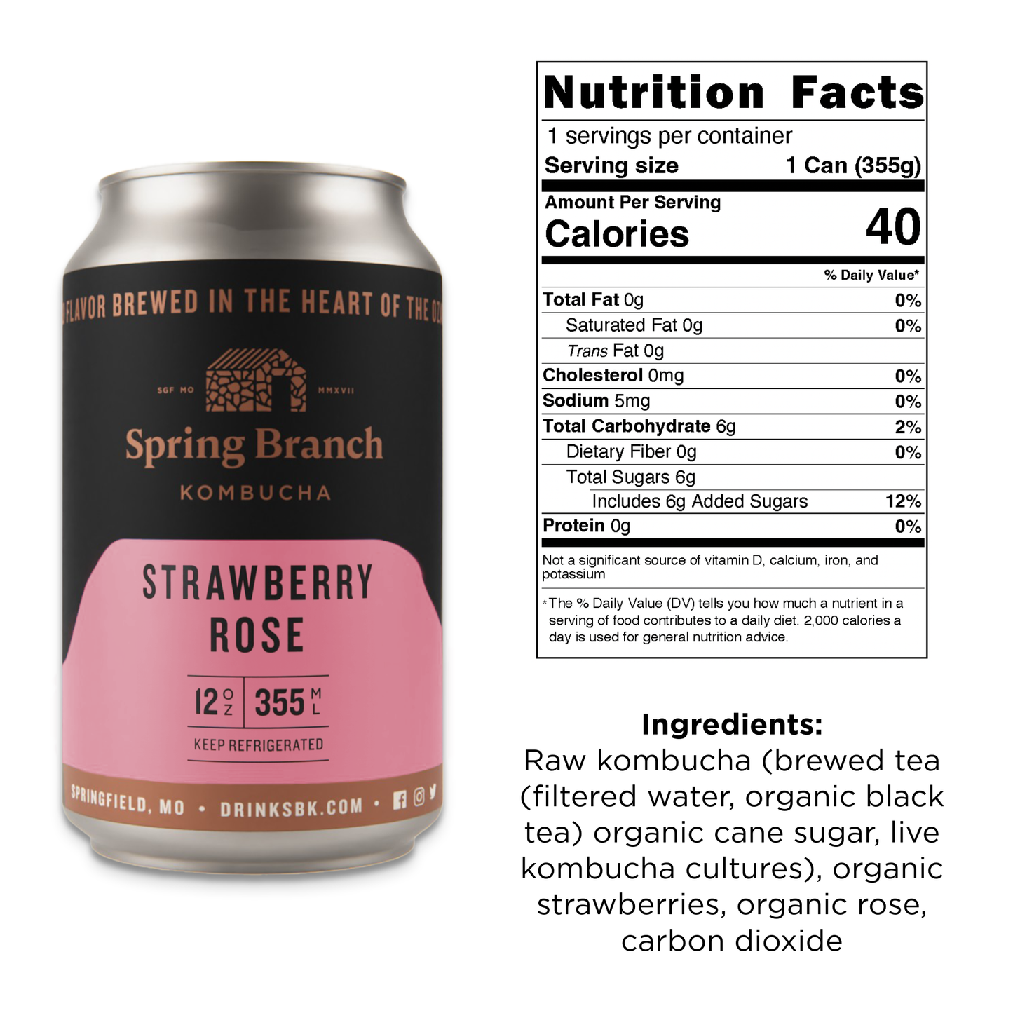 Strawberry Rose Kombucha, 12 oz