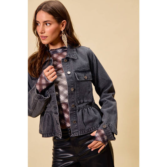 Denim Peplum Button Jacket