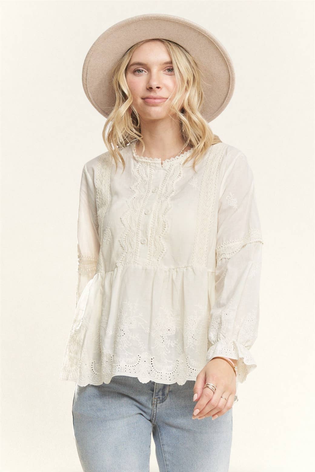 Embroidered Long Sleeve Blouse