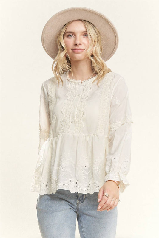 Embroidered Long Sleeve Blouse