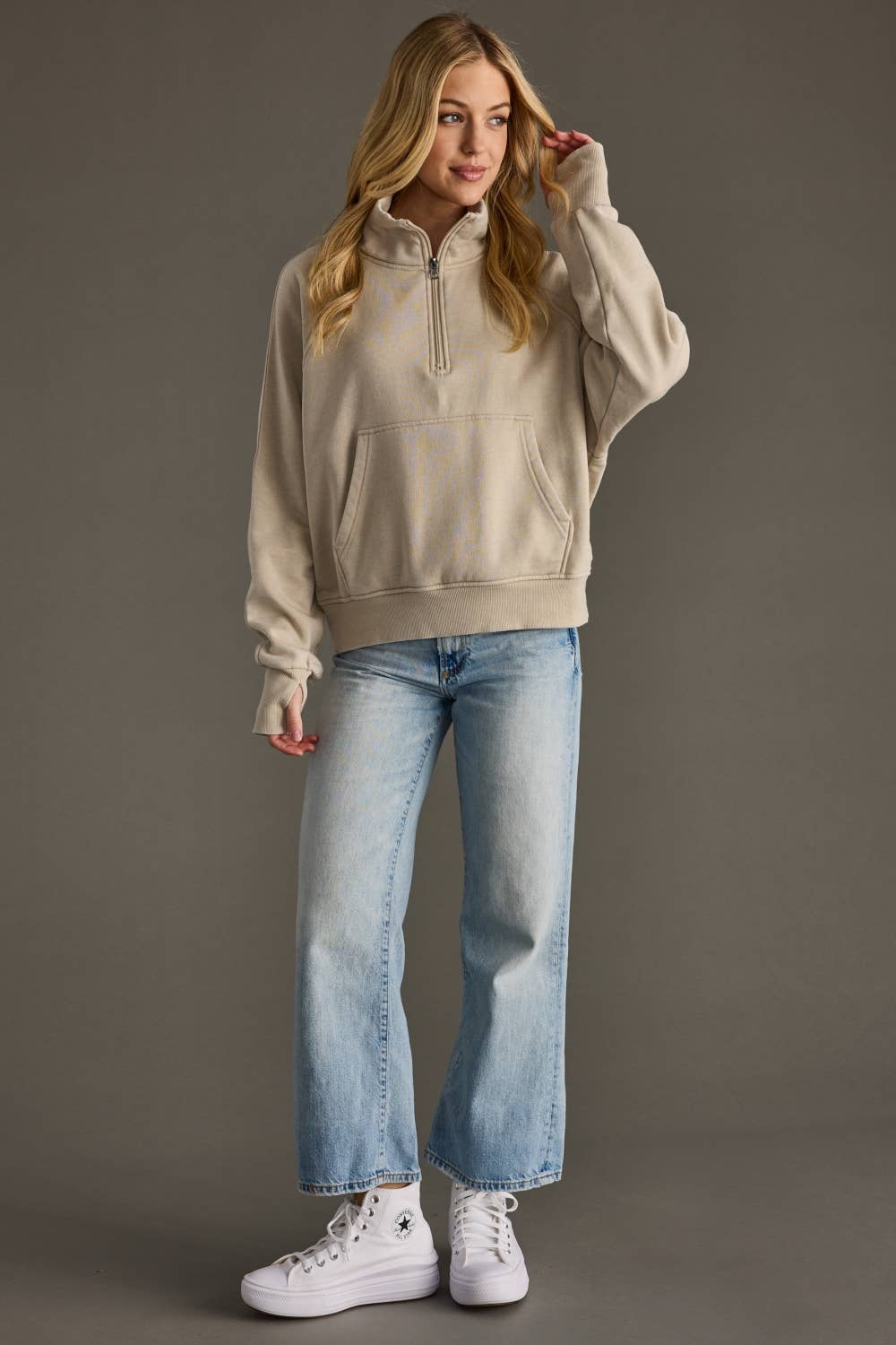 Tan Quarter Zip Sweatshirt