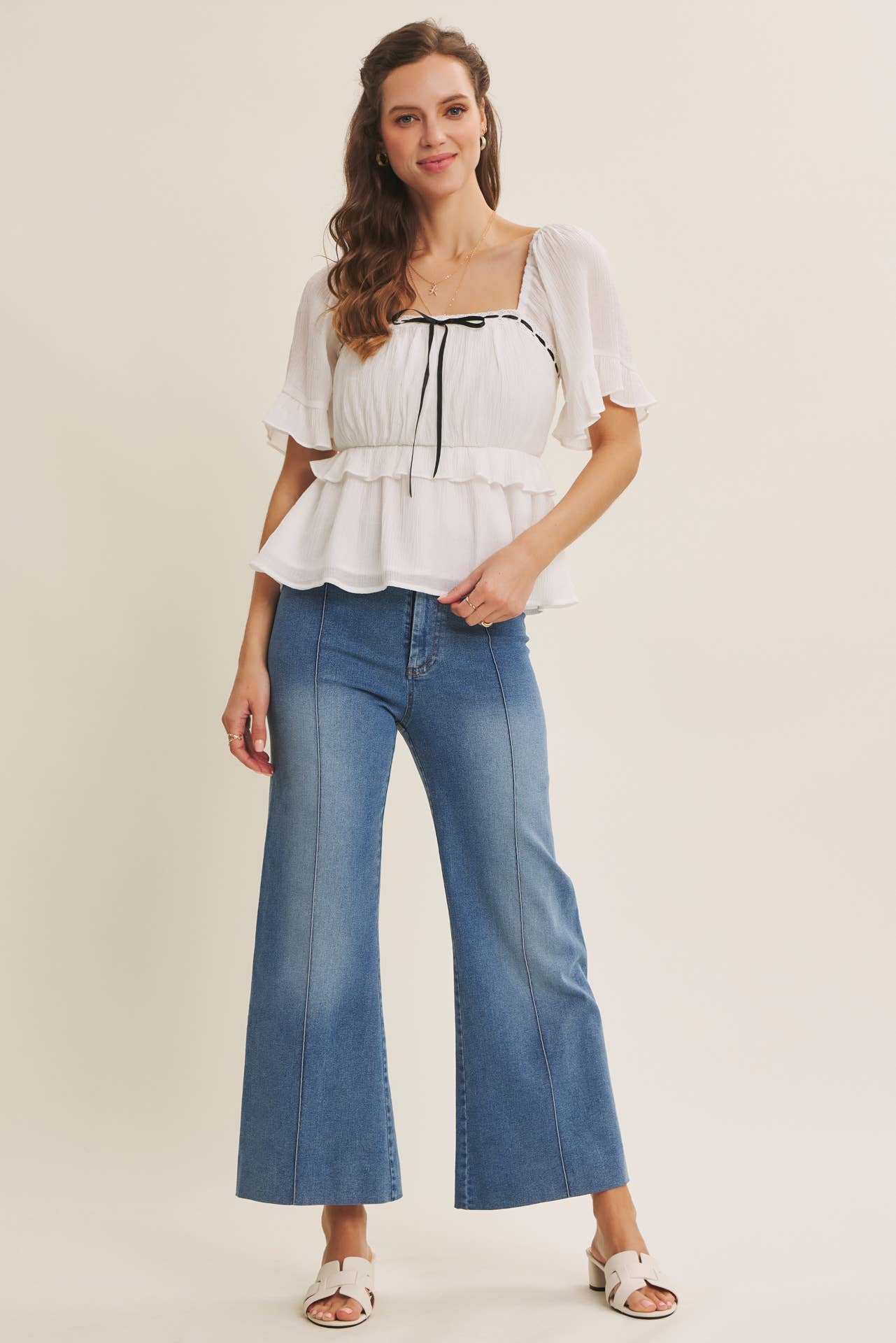 Stretchy Cropped Wide Leg Jeans