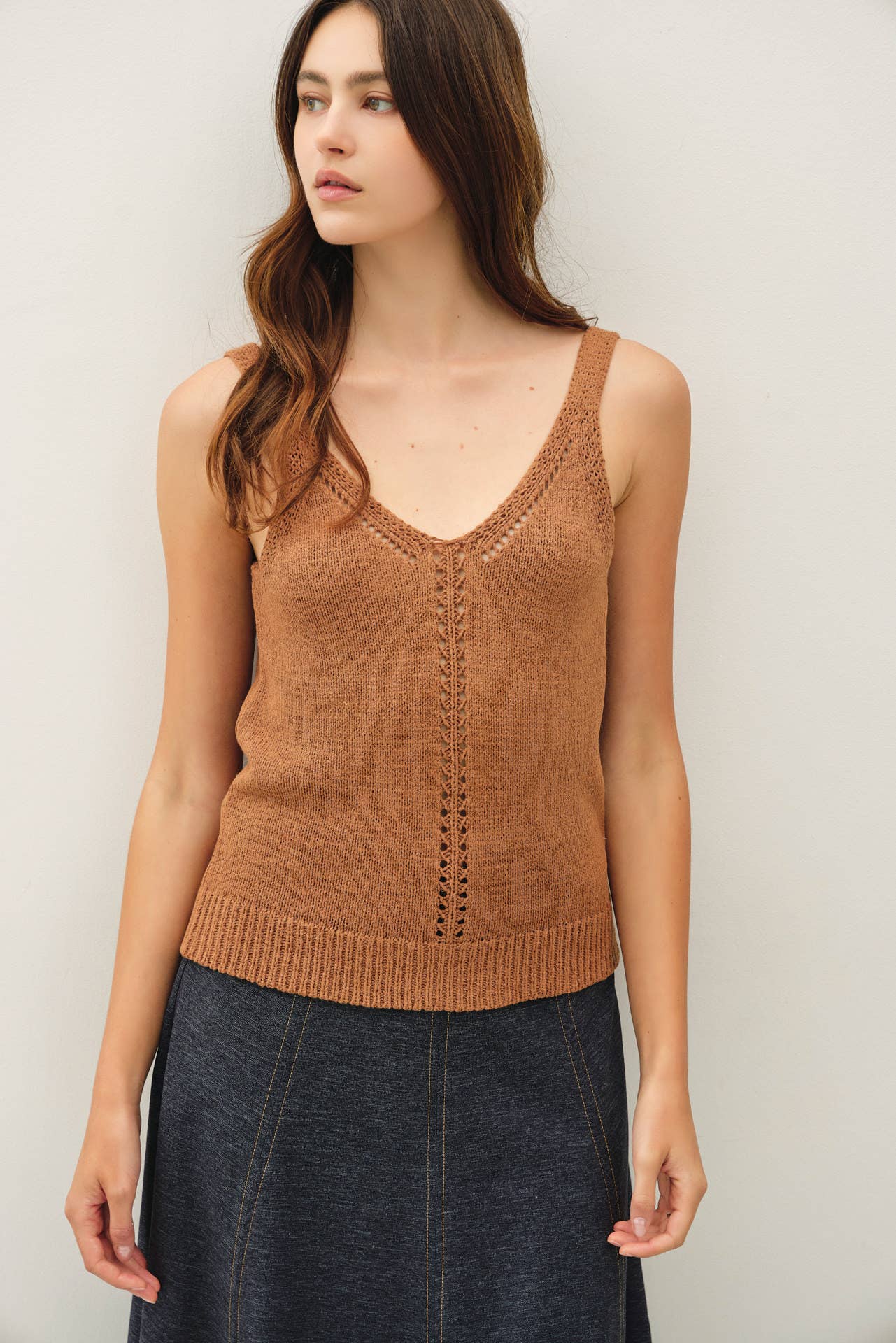V-Neck Pointelle Sweater Tank