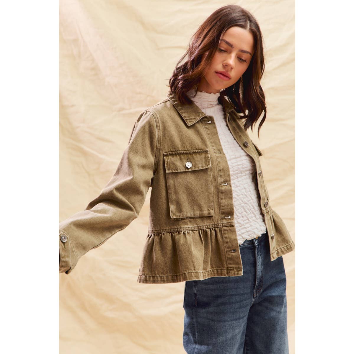 Denim Peplum Button Jacket