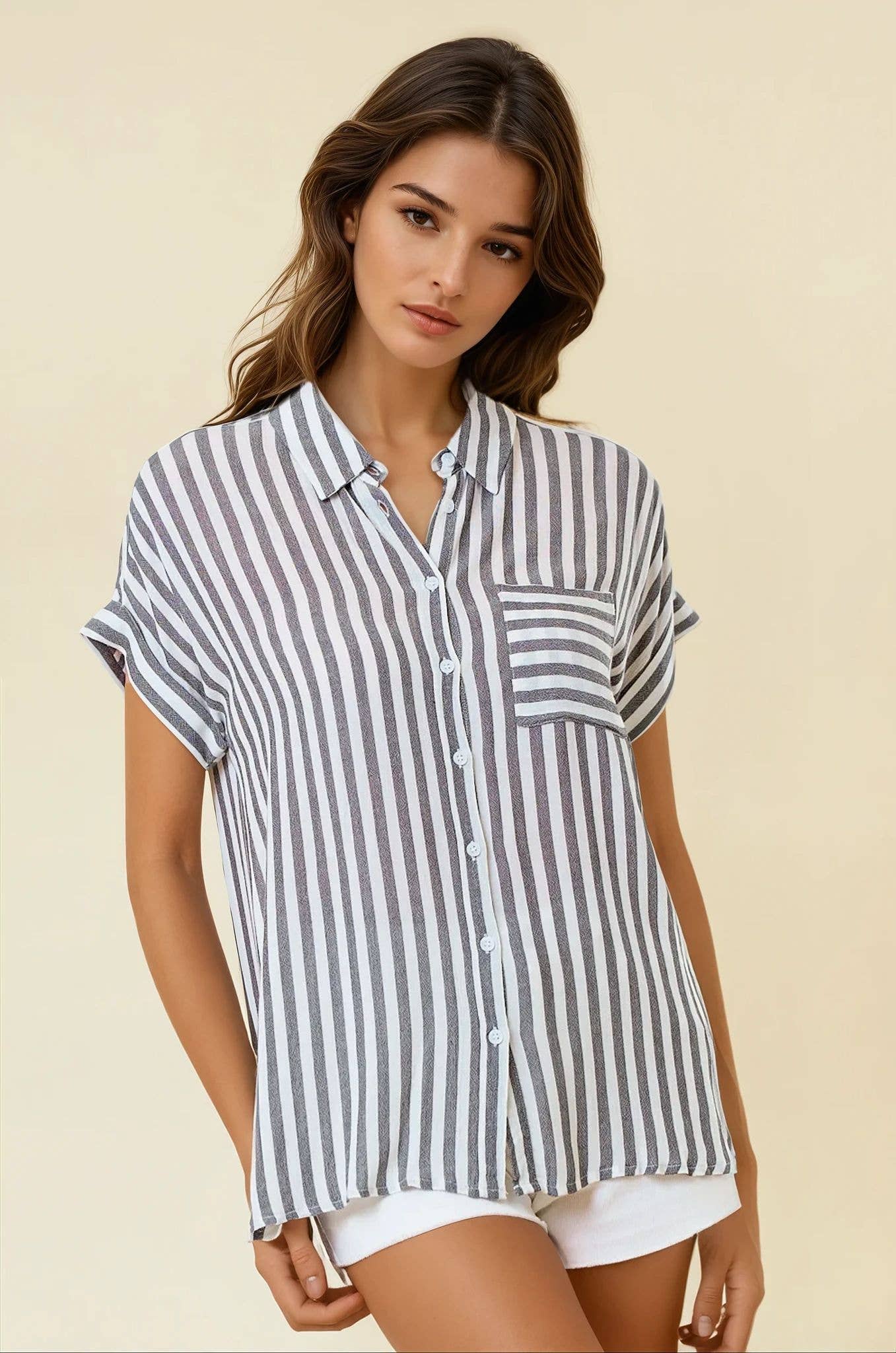 Striped Button Up With Rolled Cuffs