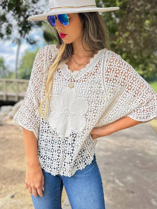 Boho Crochet Top with Flower Detail