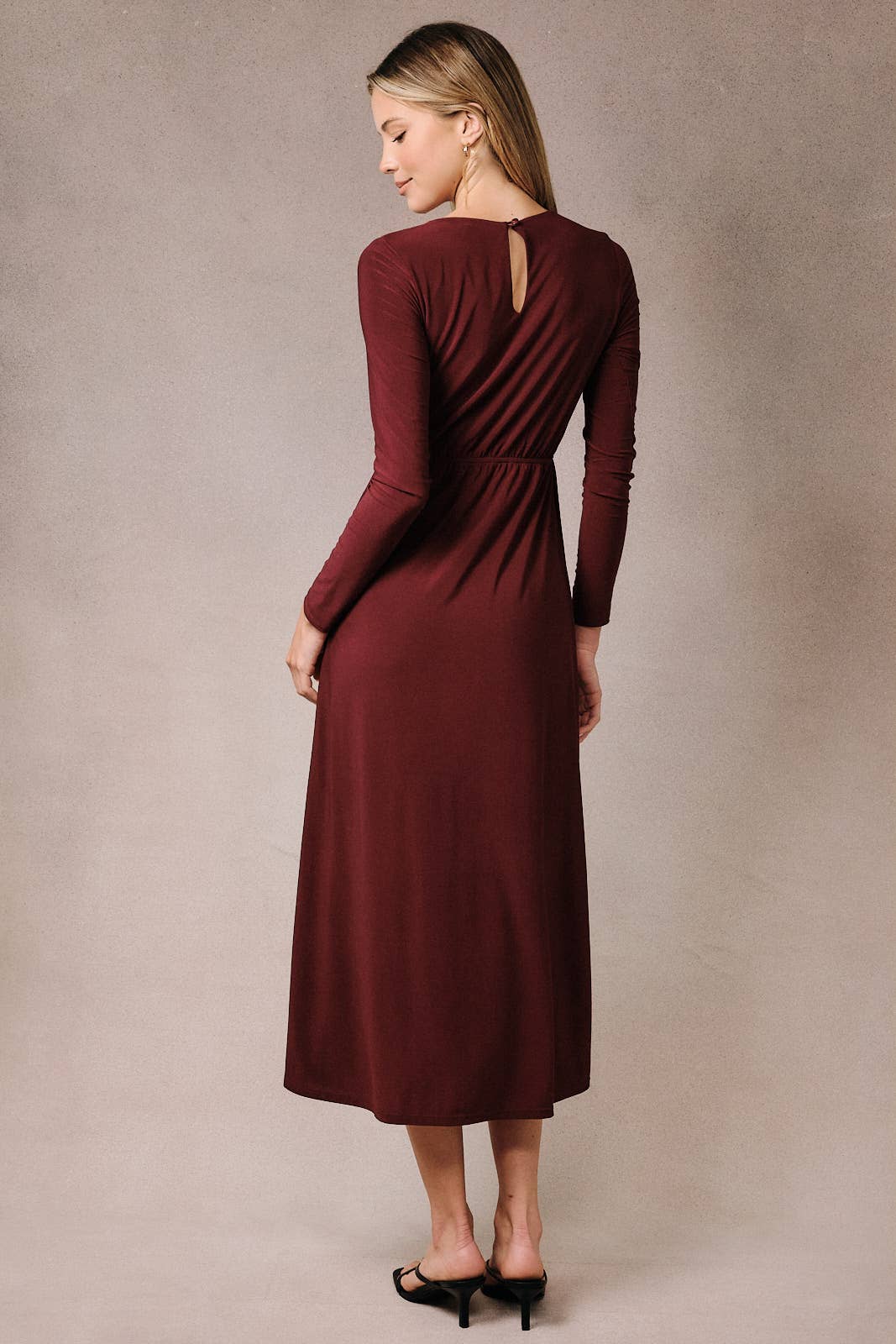 Burgundy Draped Midi Dress