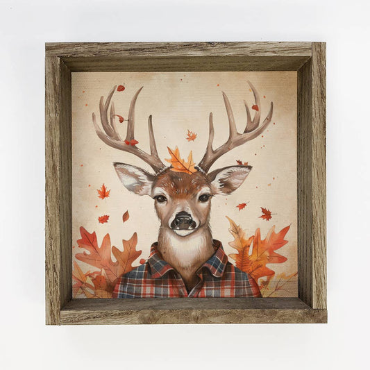 Flannel Deer Wood Framed Art