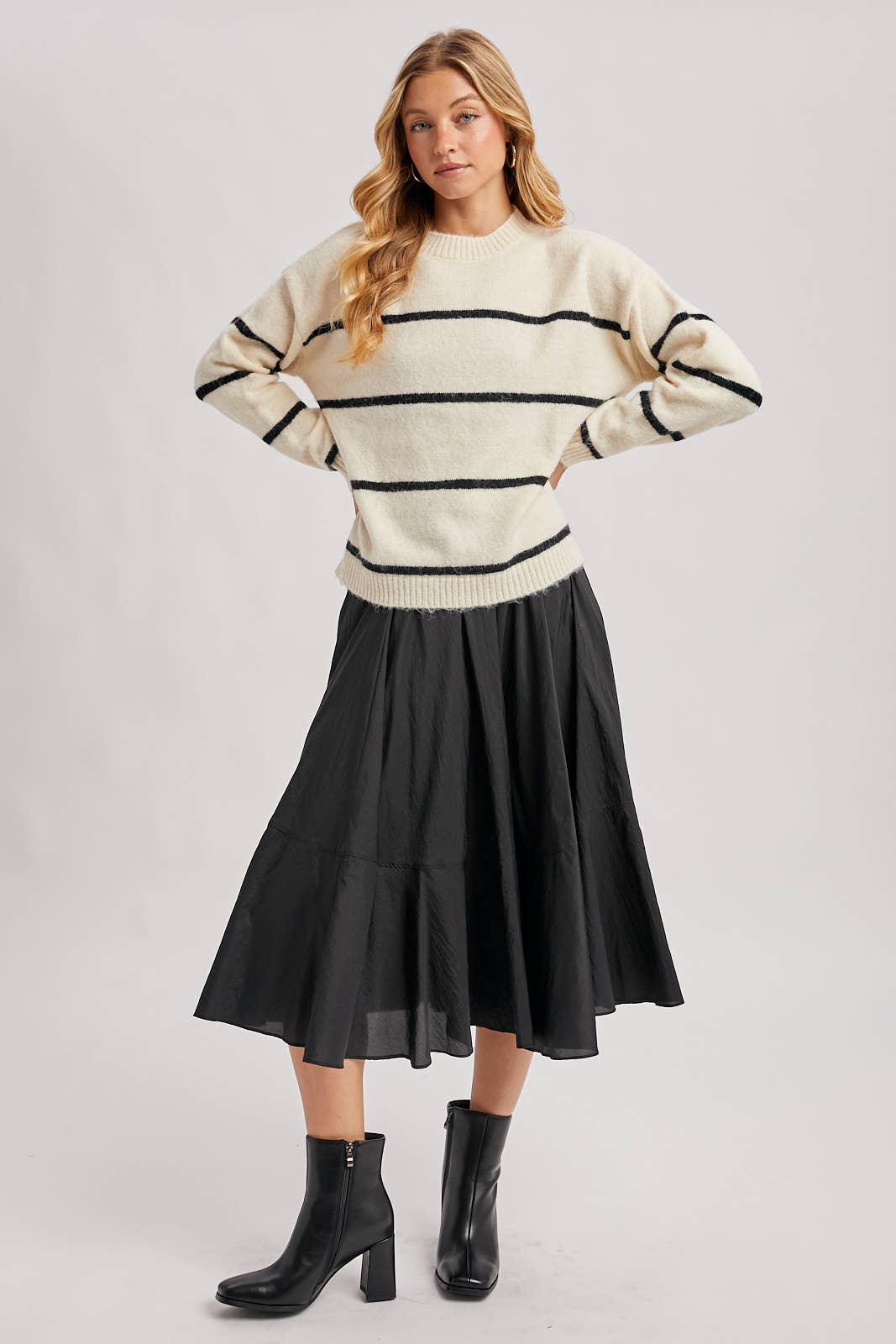 STRIPED FUZZY KNIT SWEATER