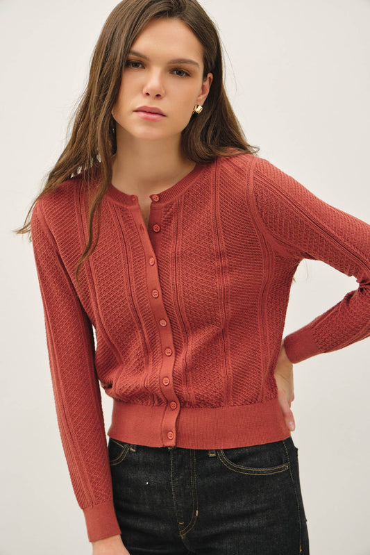 Pointelle Cropped Slim Cardigan