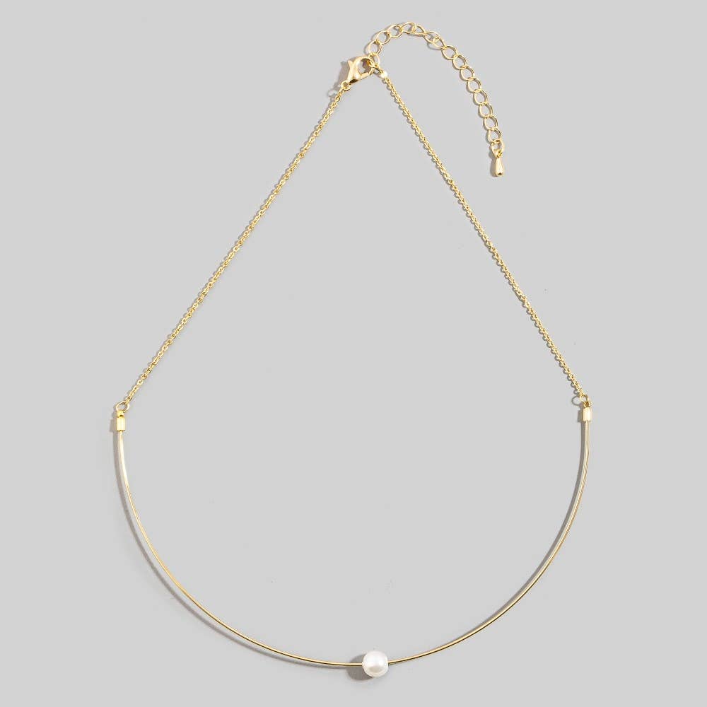 Chain Wire Pearl Bead Choker Necklace