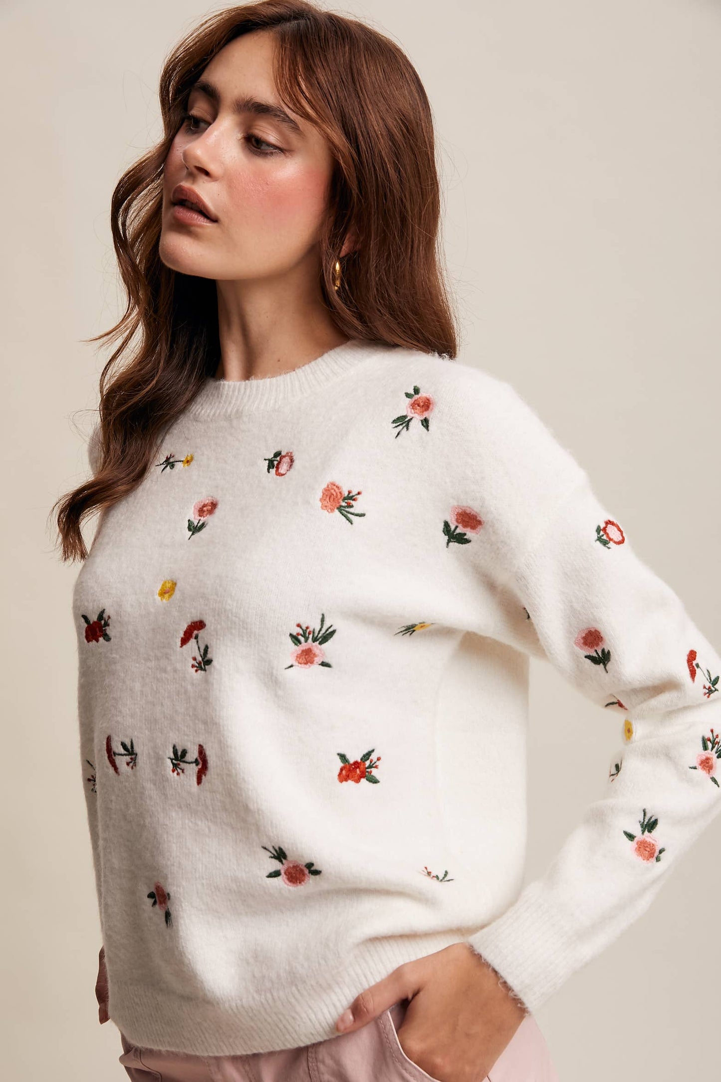 Floral Embroidered Knit Sweater