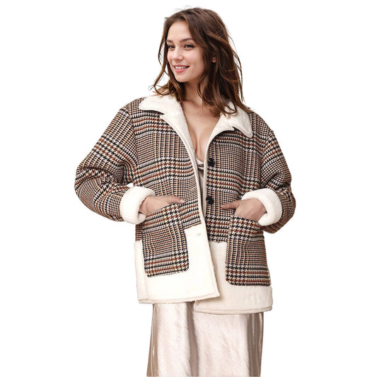 Plaid Jacket with Fur Detail