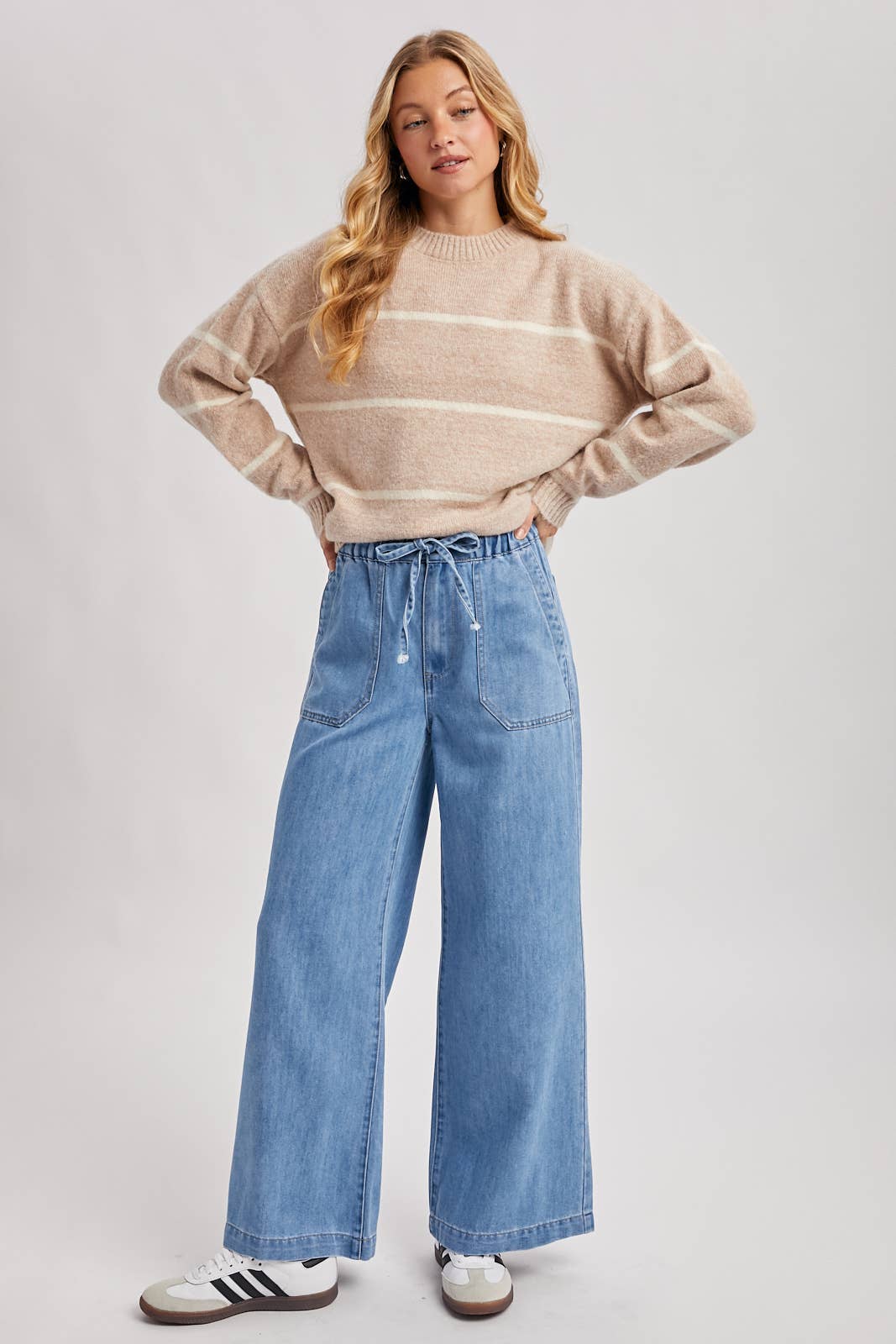 STRIPED FUZZY KNIT SWEATER