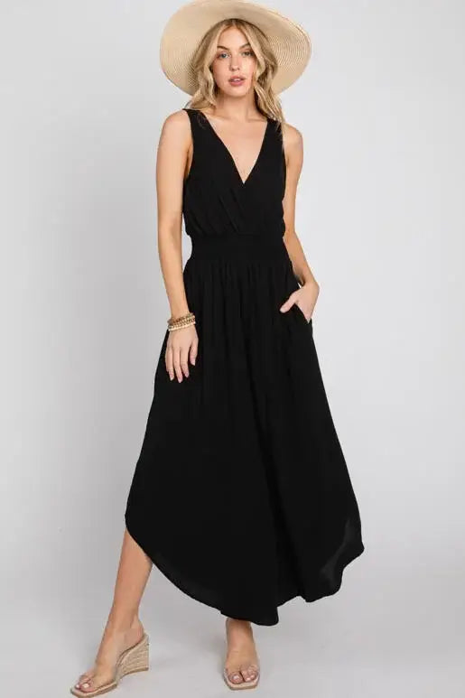 Washed Smocked Waist Jumpsuit