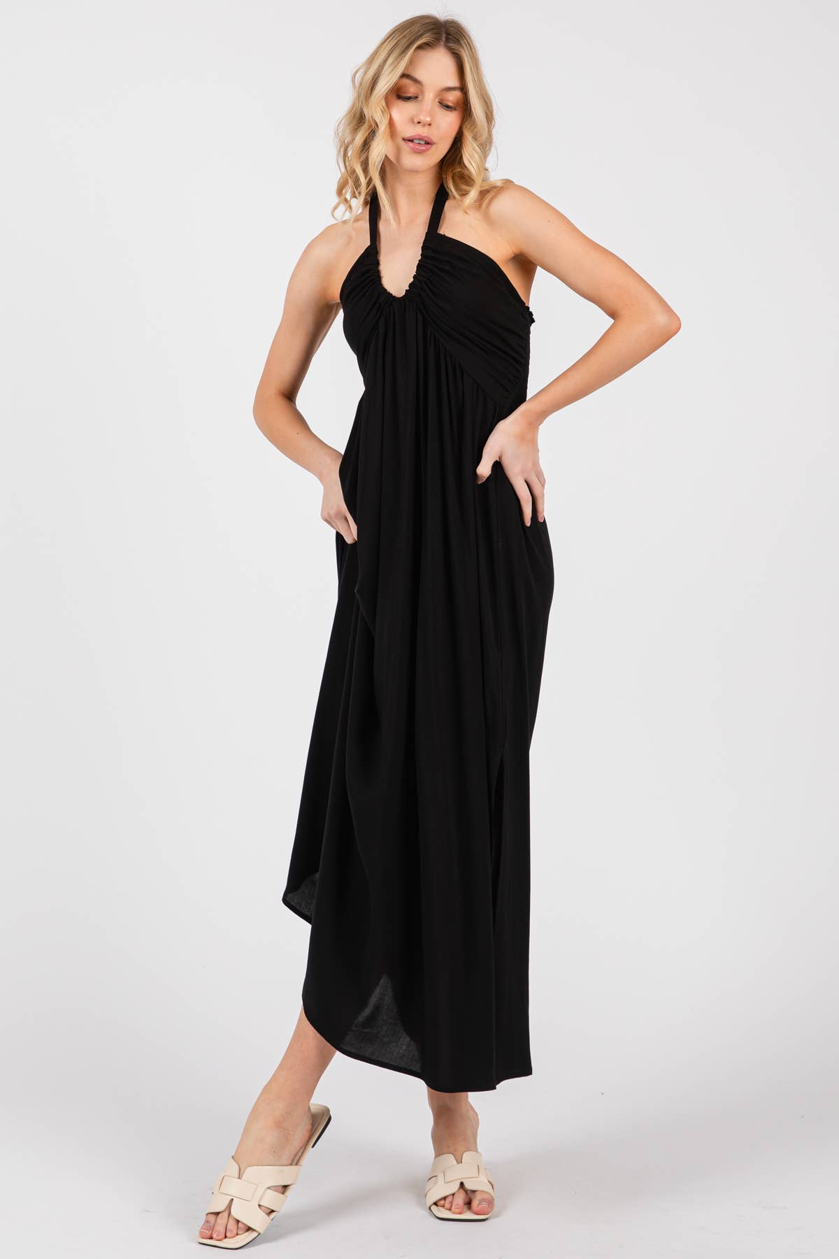 Halter Neck Shirring Dress