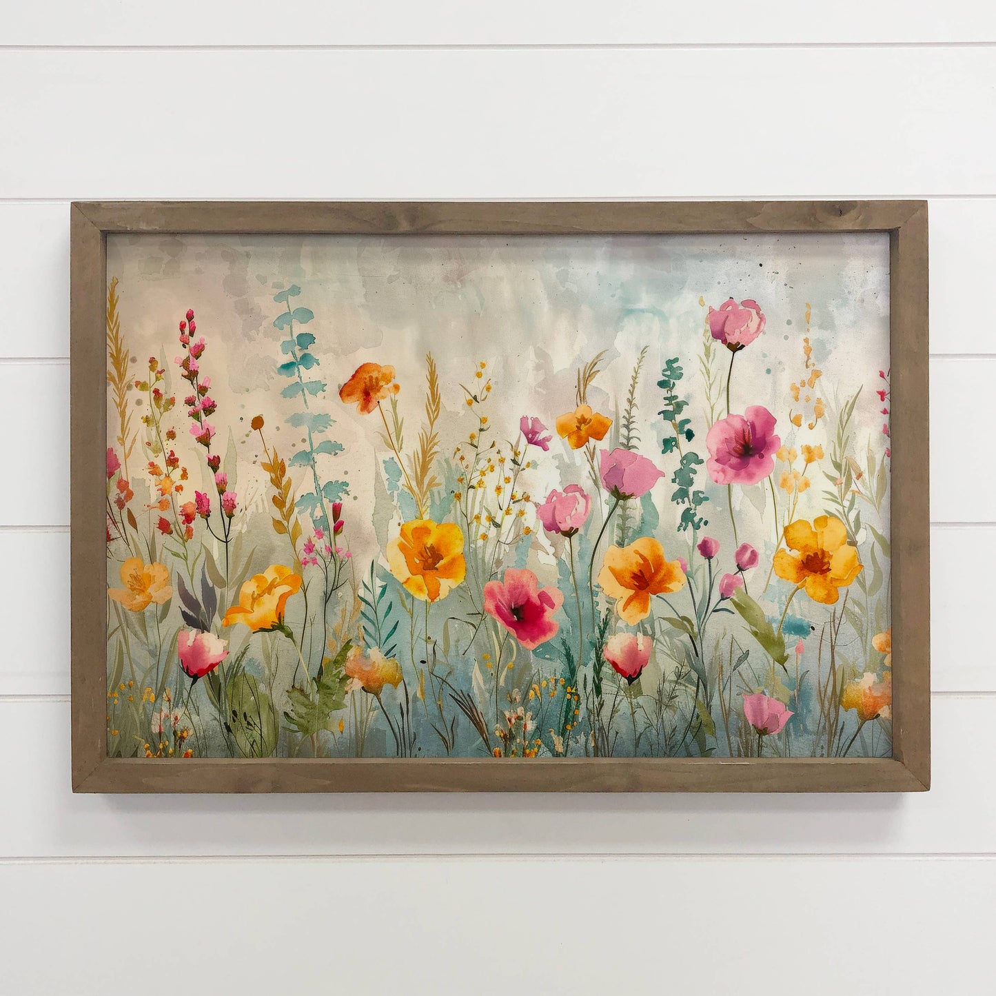 Colorful Wildflowers Wood Framed Art