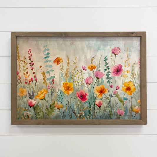 Colorful Wildflowers Wood Framed Art