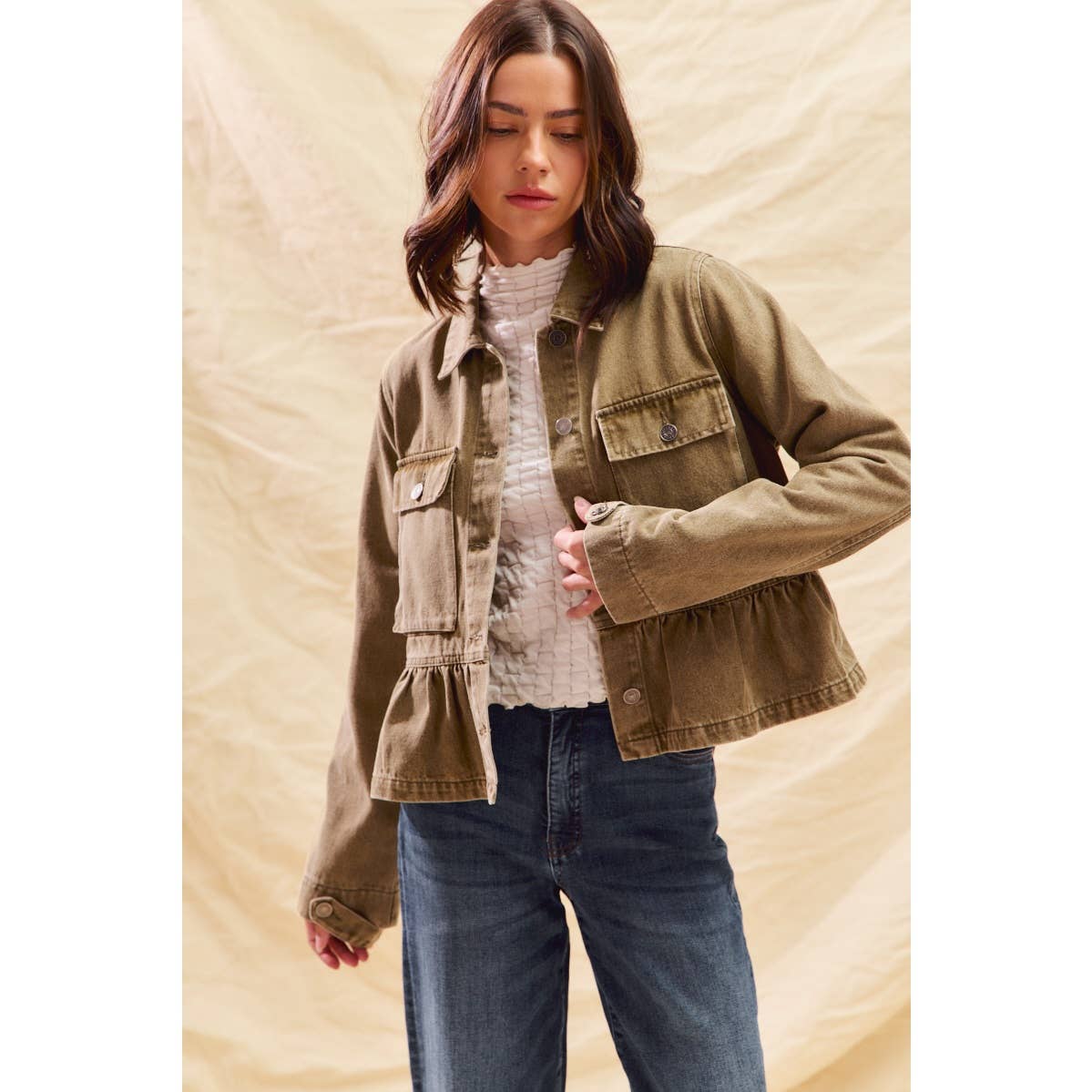 Denim Peplum Button Jacket